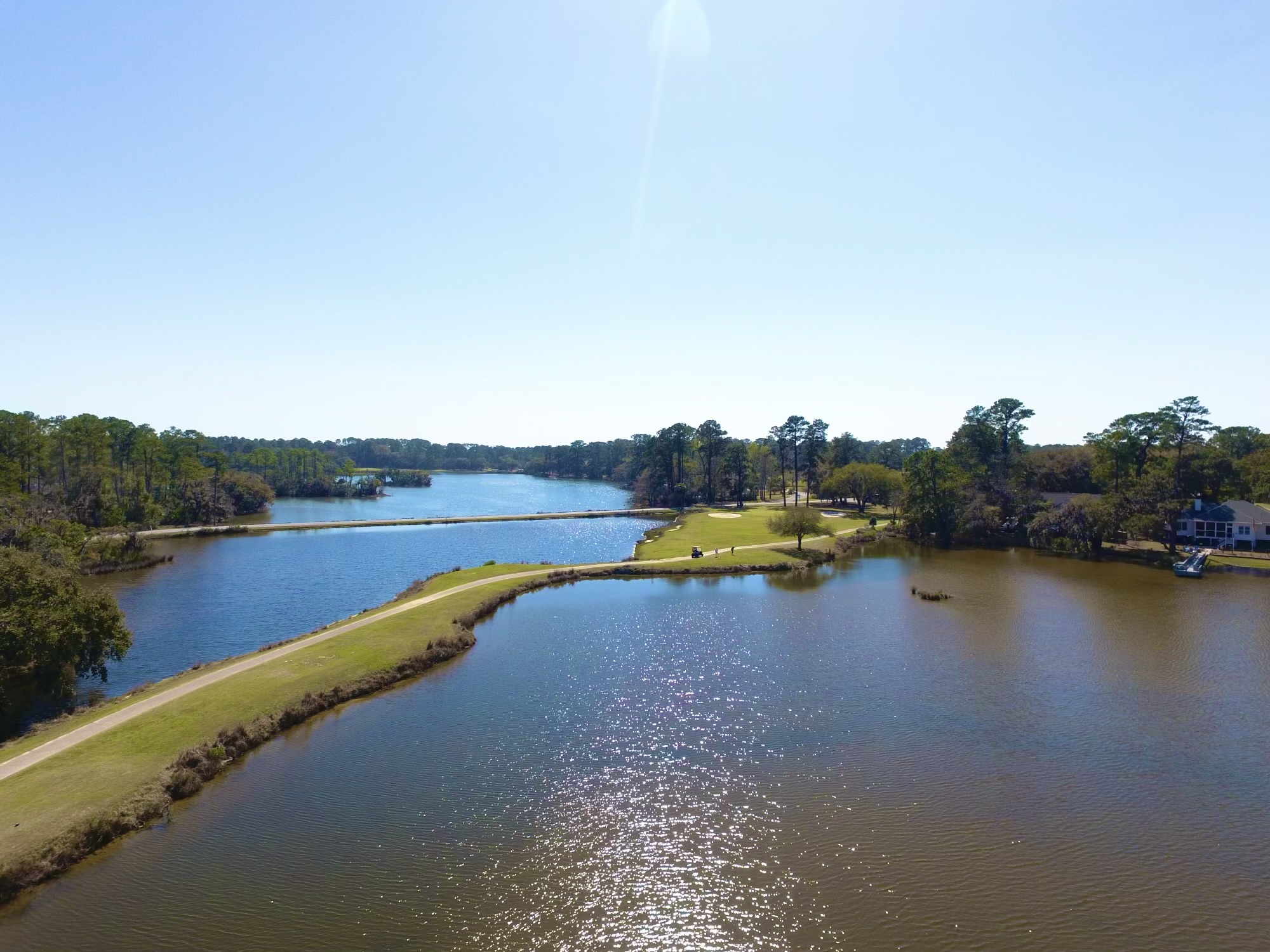 Pond and path on golf course